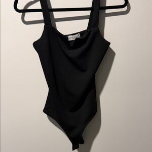 Black Ribbed Scoop Neck Bodysuit